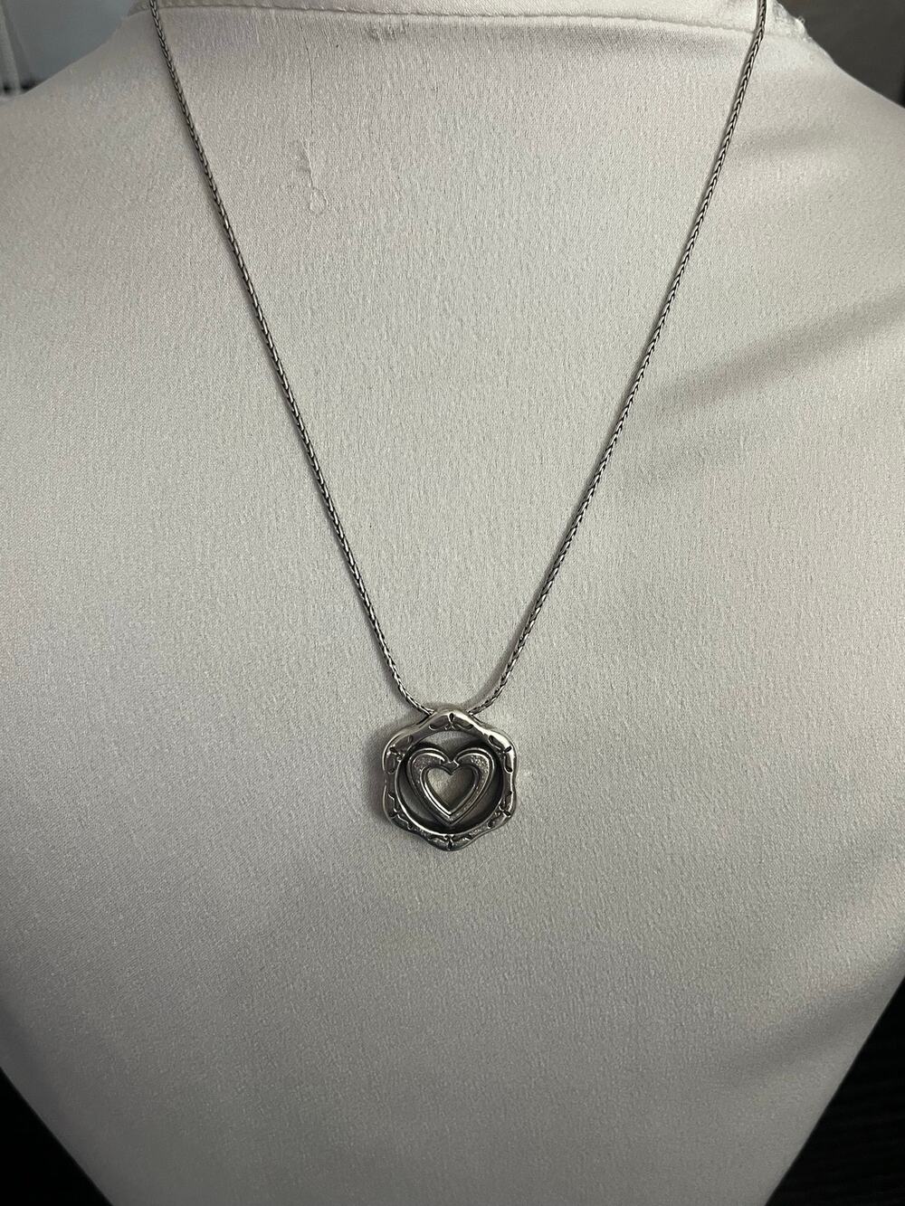 Vintage Brighton Reversible Flower Heart Two Tone Necklace, Silver & Gold